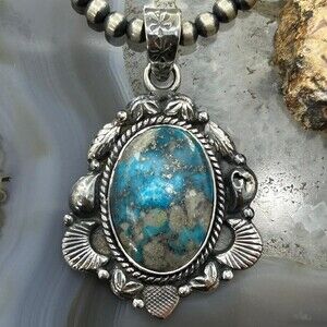 Sterling Silver Southwestern Style Oval Turquoise Decorated Pendant For Women #3